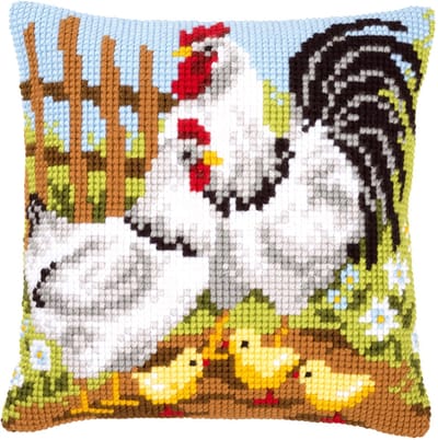 Vervaco - Kruissteekkussen kit - Kippenfamilie op de boerderij - PN-0146209 - Borduren - Borduurpakket - Borduurpakket volwassenen - Borduurpakket kind