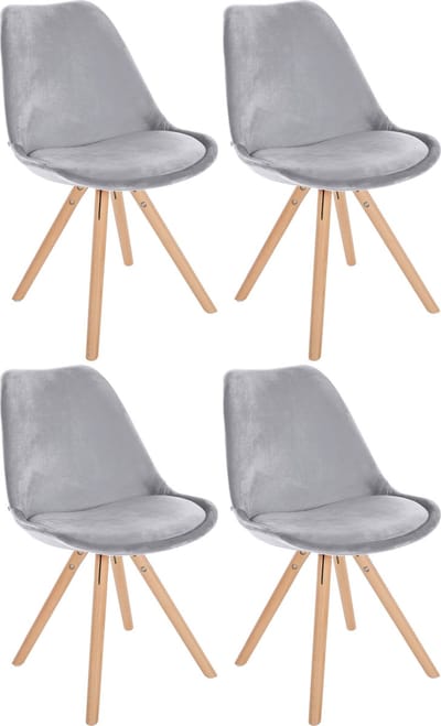 CLP Sofia Set van 4 Eetkamerstoelen - Zonder armleuning - Velvet - Fluweel - licht grijs natura (ronde)