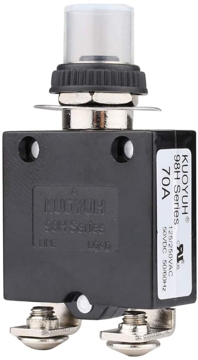 Thermische Zekering Automaat 70A met Drukknop Reset voor 125/250V AC en 32V DC - Waterdichte Beveiliging