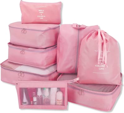 LaCardia Packing Cubes - Roze - 8-delige koffer organizer set - Bagage organizers - Travel backpack kledingorganizer