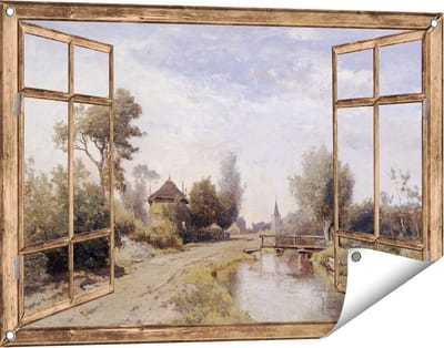 Gards Tuinposter Doorkijk Landschap bij Kortenhoef - Paul Joseph Constantin Gabriël - 90x60 cm - Tuindoek - Tuindecoratie - Wanddecoratie buiten - Tuinschilderij