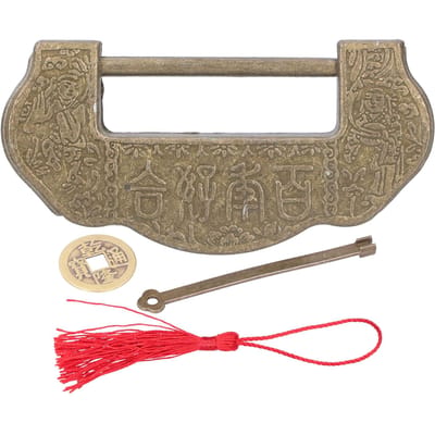 Chinese Gesneden Slotset Ming Qing Dynastie Antiek Messing Hangslot voor Kast Sieradendoos Antiek antieke bronskleur