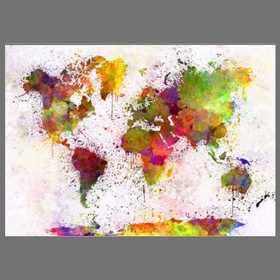 Allernieuwste.nl® Canvas Schilderij Graffiti Wereldkaart Landkaart Aquarel - Moderne Kunst aan je Muur - Graffiti - Kleur - 70 x 100 cm