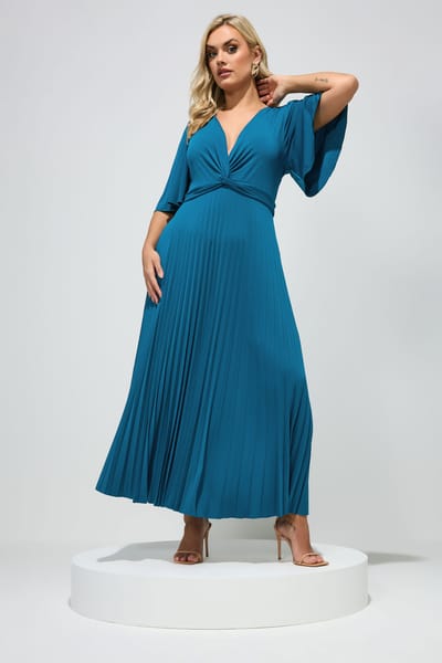 Yours London Tealblauwe Geplooide Maxijurk Met Knoop Size 42