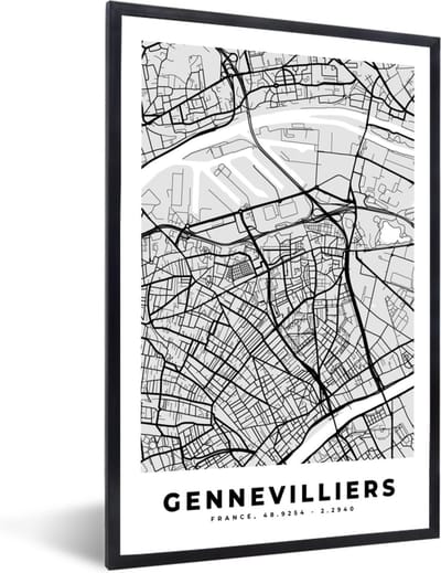 Fotolijst incl. Poster - Plattegrond – Kaart – Stadskaart – Frankrijk – Gennevilliers - 40x60 cm - Posterlijst