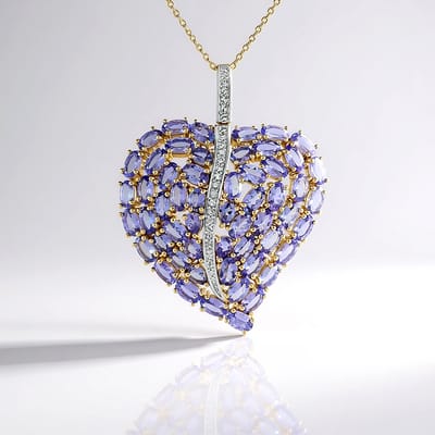 Cavill - Zilveren halsketting 925 Sterling Zilver Verguld - 9,674 ct Tanzaniet & Witte Topaas - Hartvormige hanger - Elegante damesketting