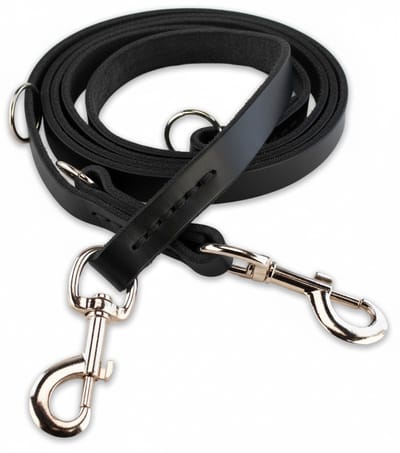 Multifunctionele Hondenriem - 220cm - Zwart - leren hondenriem - 100% volnerfleer - hondenriem leer - leiband hond - Lederen honden riem - Stevige leren hondenriem - Hondenleiband - Hondenlijn leer