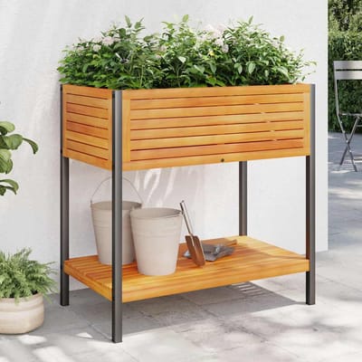vidaXL Plantenbak met schap 80x45x80 cm massief acaciahout en staal