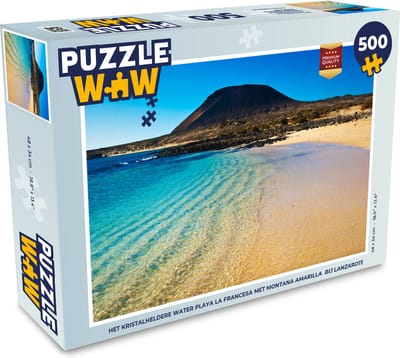 Puzzel Het kristalheldere water Playa La Francesa met Montana Amarilla bij Lanzarote - Legpuzzel - Puzzel 500 stukjes