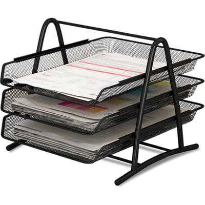 Plateau à documents de bureau, support en maille, support d'étagère à lettres en papier, métal noir pour l'étude à domicile et l'école 3 Tier black