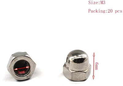 Dailygoods- Moer M3 Zeskant - Roestvrij Staal - Hex Cap Moer - Dome Bolt Bescherming - Pack van 20 Stuks - Duurzaam en Corrosiebestendig - Moeren