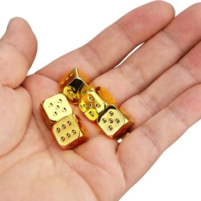 Dobbelstenen in zakje - Massief & Zwaar - Set van 5 - Gouden Kleur