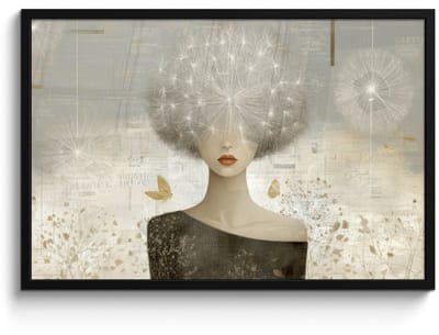 Poster in lijst - Fotolijst 90x60 cm - Posters - Pluis - Vrouw - Beige - Posterlijst zwart - Decoratie - Wanddecoratie woonkamer - Muurdecoratie slaapkamer