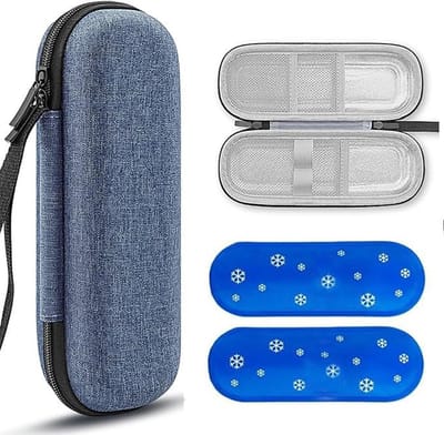 Lnsuline Koeltas- Tas Medische Etui voor Insulinepennen - Waterdichte en Thermisch Isolerende Medicijnen Koeltas voor op Reis en Kamperen - Compact Medicatjetasje -Inclusief 2 koelelementen van 90g-bluaw