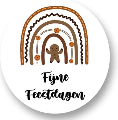 20x Cookie - Sluitsticker Fijne Feestdagen - Sluitzegel - Wit - Zwart - Bruin - Envelop sticker - Kaart - Cadeau – Gift – Cadeauzakje - Kerstmis - Kerst - 40mm