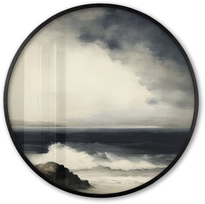 Poster in lijst Rond - Fotolijst 60x60 cm - Posters - Zee - Rotsen - Storm - Ronde posterlijst zwart - Decoratie - Wanddecoratie woonkamer - Muurdecoratie slaapkamer