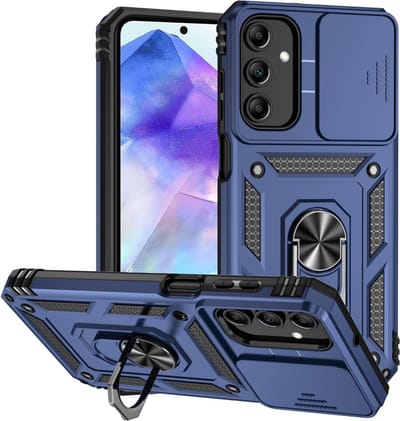 Coverup Hoesje - Geschikt voor Samsung Galaxy A35 Hoesje - Coverup Armor Ring Kickstand Back Cover met Camera Shield - Blauw