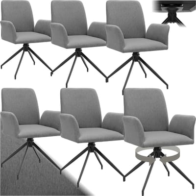 tectake® Draaifauteuil Daya - Set van 6 Draaifauteuils met Armleuning - 360° Draaibare Eetkamerstoel - Draaibare Fauteuils - Gestoffeerd - Antraciet