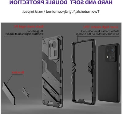 Beschermende TPU/PC Hoes voor Xiaomi Mix 4 met Staand Functie, Draadloos Opladen, Schokbestendig en Hybride Ontwerp, Zwart