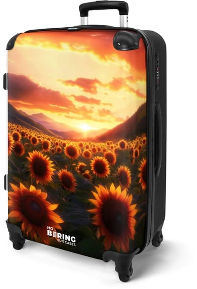 NoBoringSuitcases.com® - Koffer groot - Rolkoffer lichtgewicht - Zonsondergang met gele zonnebloemen - Reiskoffer met 4 wielen - Valies grote trolley XL op wieltjes - Harde reistrolley met TSA slot - 20 kg bagage - Reizen