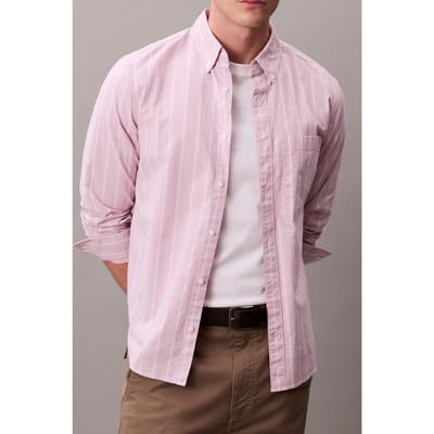 Calvin Klein Ls Stripe Oxford Shirt Orchid Haze Taglia: S | Camicie Casual Outlet | Uomo | Magenta