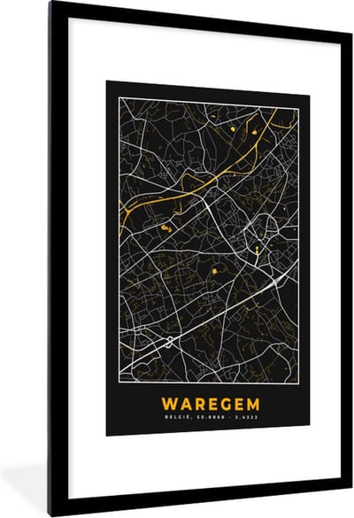 Fotolijst incl. Poster - Goud - Kaart - Plattegrond - Waregem - Stadskaart - 60x90 cm - Posterlijst