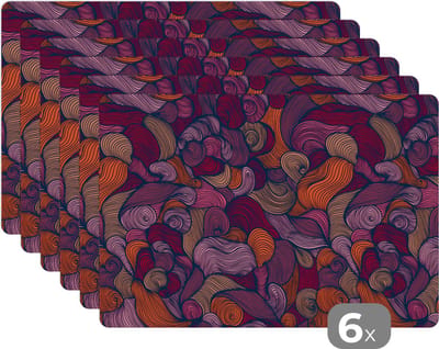 Placemat - Placemats kunststof - Patroon - Line art - Art nouveau - 45x30 cm - 6 stuks - Hittebestendig - Anti-Slip - Onderlegger - Afneembaar