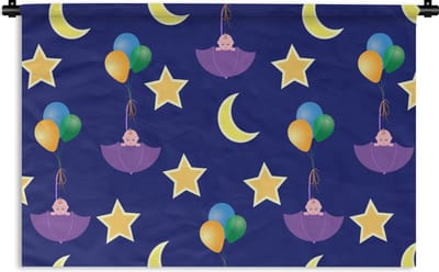 Wandkleed - Wanddoek - Sterren - Patronen - Paraplu - Geboorte - 90x60 cm - Wandtapijt