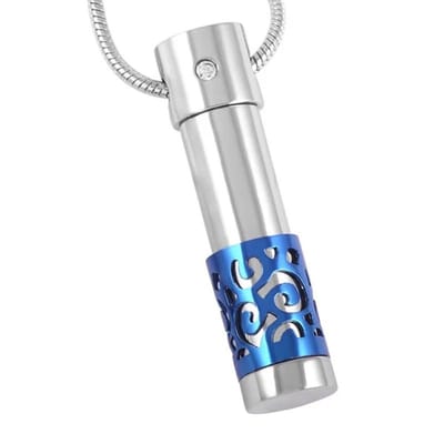 Aramat Jewels | Gedenkhangers | Stalen Ashanger Buisje – Cilinder Hanger Gedenksieraad Meerdere Kleuren | Blauw-4x0.8cm | |8mm | Staal | Volwassenen | Verkleurd niet