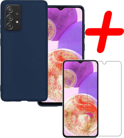 Hoesje Met Screenprotector - Geschikt voor Samsung Galaxy A23 - Sterk & Shockproof - Back Cover - Siliconen Case - Telefoon Hoes - Donkerblauw