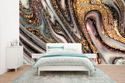 Behang - Fotobehang Marmerlook - Goud - Glitter - Luxe - Marmer - Wit - Breedte 400 cm x hoogte 240 cm