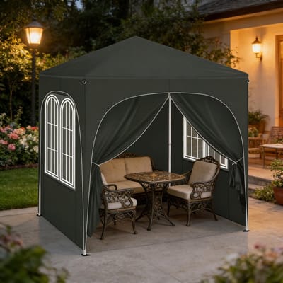 REDOM - Partytent - Opvouwbaar En In Hoogte Verstelbaar - Met Afneembare Zijwanden - Voor Buiten - Metaal En Kunststof - Grijs - 2 X 2 M