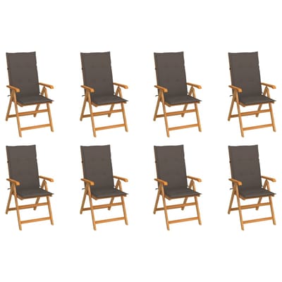 vidaXL - Verstelbare - klapstoelen - met - kussens, - 8 - stuks, - massief - teakhout