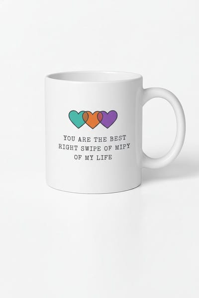 Mok "Best Right Swipe" met Kleurrijke Harten | Romantisch & Grappig Cadeau