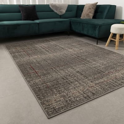 Donkergrijs met Rood Tapijt Laagpolig Vloerkleed Koho Belgian Design - 190x270cm- Modern - Woonkamer - Salon - Slaapkamer - Eetkamer