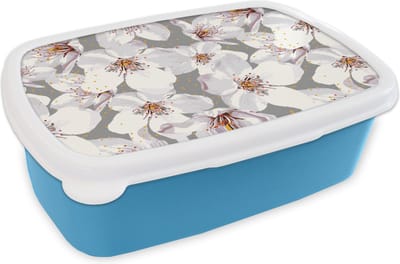 Broodtrommel Blauw - Lunchbox - Brooddoos - Bloemen - Sakura - Patronen - 18x12x6 cm - Kinderen - Jongen