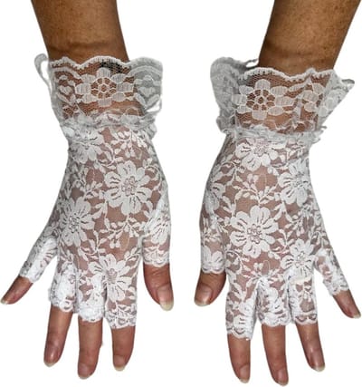 Witte Kanten Handschoentjes - Dames Vingerloze Handschoenen van kant - Vintage Bloemen