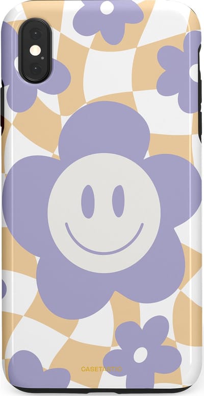 Casetastic hoesje geschikt voor Apple iPhone XS Max - Dubbellaagse bescherming - Madeliefjes magie - Fashion Case - Lila Wit Zand Lichtgrijs
