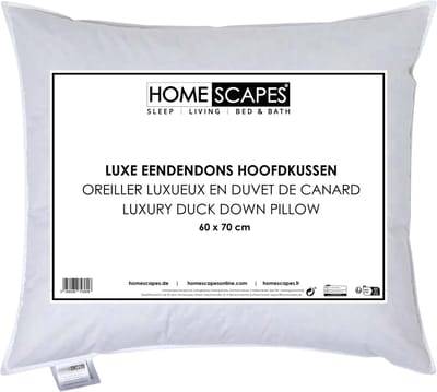 Homescapes Hoofdkussen 60x70 cm – Zacht – 60% Eendendons & 40% Eendenveren – Oeko‑Tex® & RDS Gecertificeerd – Voor Zij- & Rugslapers