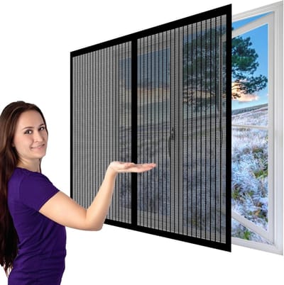 Raamhor met Muggennet - Vliegenscherm Gaas - Insecten Buiten Houden - Magnetische Sluiting - 107 x 193 cm - Zwart