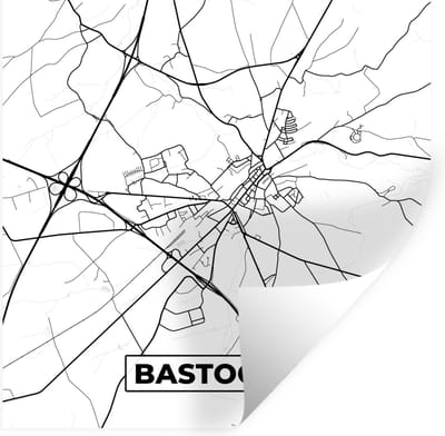 Muurstickers - Sticker Folie - Zwart Wit – België – Plattegrond – Stadskaart – Kaart – Bastogne - 100x100 cm - Plakfolie - Muurstickers Kinderkamer - Zelfklevend Behang XXL - Zelfklevend behangpapier - Stickerfolie