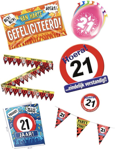 21 jaar verjaardag versiering pakket – vlag - gevelvlag – ballon – paperdreams