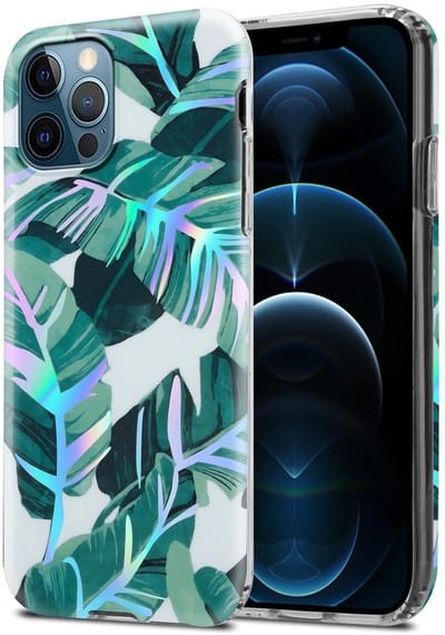 Cadorabo Hoesje geschikt voor Apple iPhone 12 PRO MAX in BANANEN BLADEREN - Beschermhoes gemaakt van TPU siliconen Case Cover met bloemenmotief