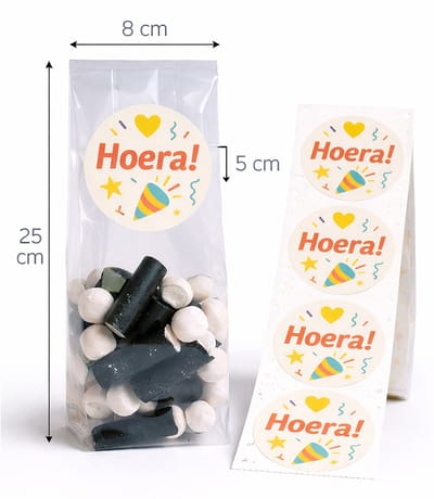 50x Uitdeelzakjes + 50 sluitstickers - Uitdeelzakjes Transparant - blokbodemzakjes transparant - Cellofaanzakjes - Blokbodemzak - Inpakzakjes - Traktatie zakjes - Plastic zakjes - Hoera