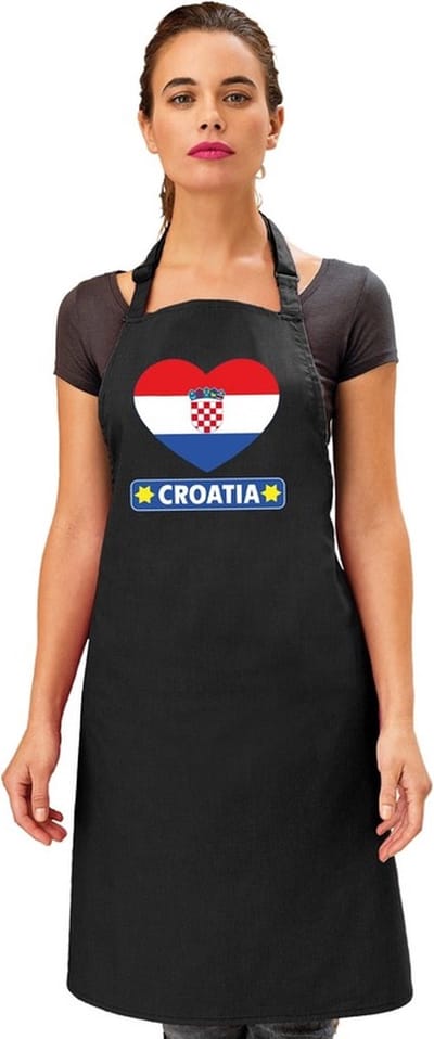 Keukenschort - Barbecueschort - I Love Kroatie vlag - zwart - heren en dames - Landen supporters - Gerechten - Avond