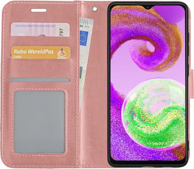 Hoesje - Met Pasjeshouder - Geschikt voor Samsung Galaxy A04s - Luxe Bookcase Portemonee - Flip Case - Kunstleer Book Case - Flipcase - Book Cover - Walletcase - Portemonneehoes - Rosé goud