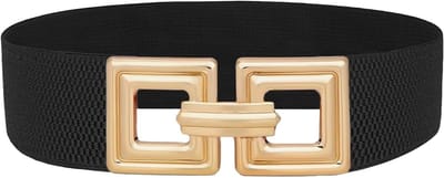 Brede Elastische Riem voor Dames met Gesp - Retro Stijl in Zwart en Goud voor Jurken, Jassen en Jeans, Verstelbaar van 60 tot 115 cm