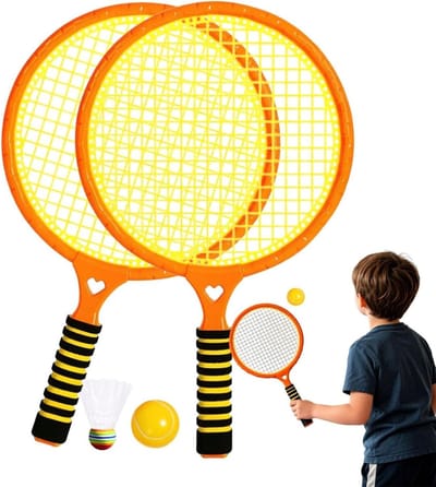 Kinder Badmintonset - Sportieve Tennisrackets - Buiten Spelen - Veilig met Zachte Ballen - 455 cm Pakket - Oranje