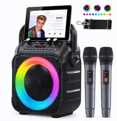Karaoke Set met 2 Microfoons Draadloos & Krachtig Geluid - Karaoke Microfoon Bluetooth Speaker Met LED Verlichting - Karaoke Set voor Volwassenen Draagbaar & Compact Design – Ideaal Voor Feestjes en Thuisgebruik | Met Lichteffecten