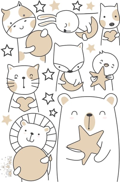 Muurstickers - Dieren die vissen tussen de maan en de sterren - Zelfklevende stickers - 105x70cm